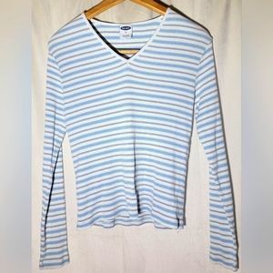 VTG Old Navy  T-shirt Womens Medium  Multi Color Striped V Neck, Long Sleeve